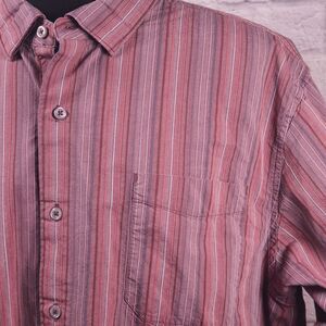 Tommy Bahama Men's 2XL Button Shirt Long Sleeve Red Textured Striped Silk Blend